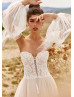 Strapless Lace Tulle Bohemian Wedding Dress With Detachable Sleeves